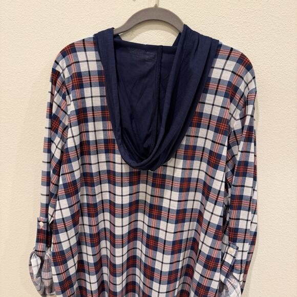 NWT Always Indigo Women’s Top Button Up Plus Size 3X Red Blue Plaid Flannel Look - Picture 11 of 11